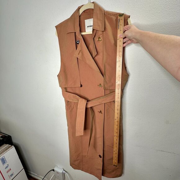 Aeron Delray Dusty Peach Iridescent Sleeveless Button Trench Coat Welt Pockets - Picture 14 of 15